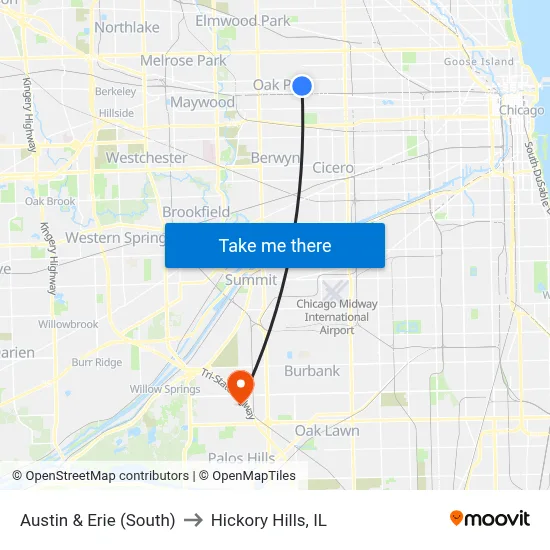 Austin & Erie (South) to Hickory Hills, IL map