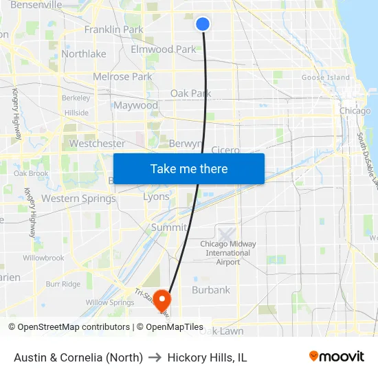 Austin & Cornelia (North) to Hickory Hills, IL map