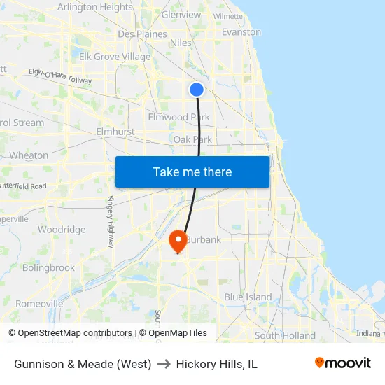 Gunnison & Meade (West) to Hickory Hills, IL map