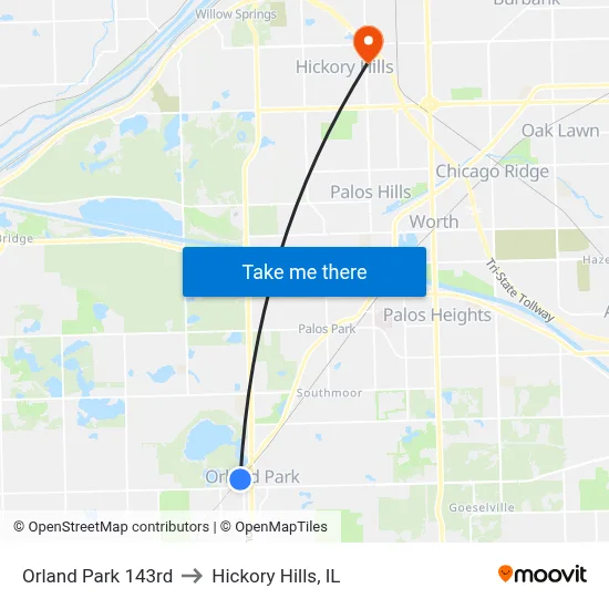 Orland Park 143rd to Hickory Hills, IL map