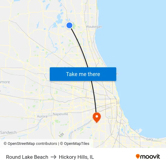Round Lake Beach to Hickory Hills, IL map