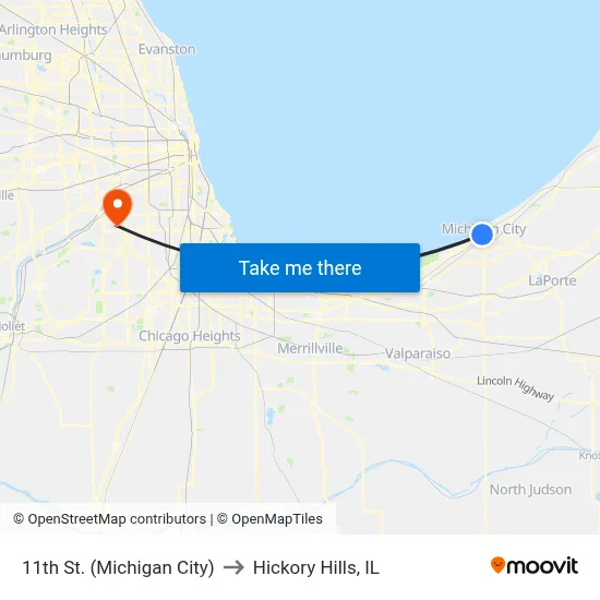 11th St. (Michigan City) to Hickory Hills, IL map