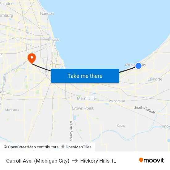 Carroll Ave. (Michigan City) to Hickory Hills, IL map