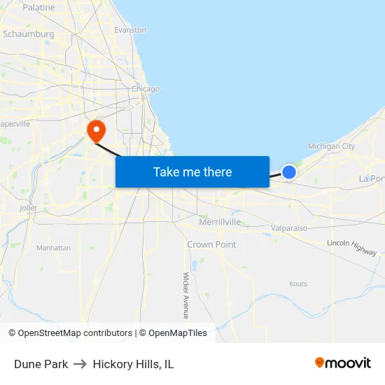 Dune Park to Hickory Hills, IL map