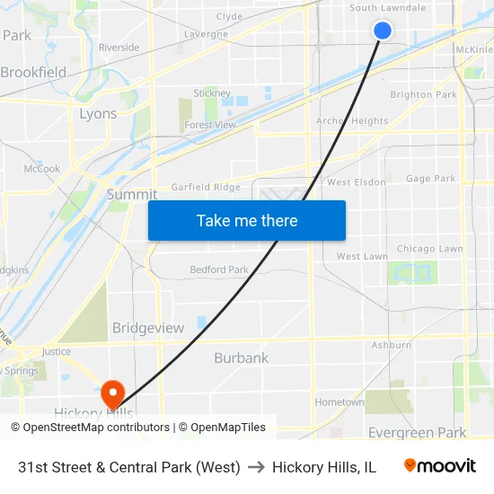 31st Street & Central Park (West) to Hickory Hills, IL map