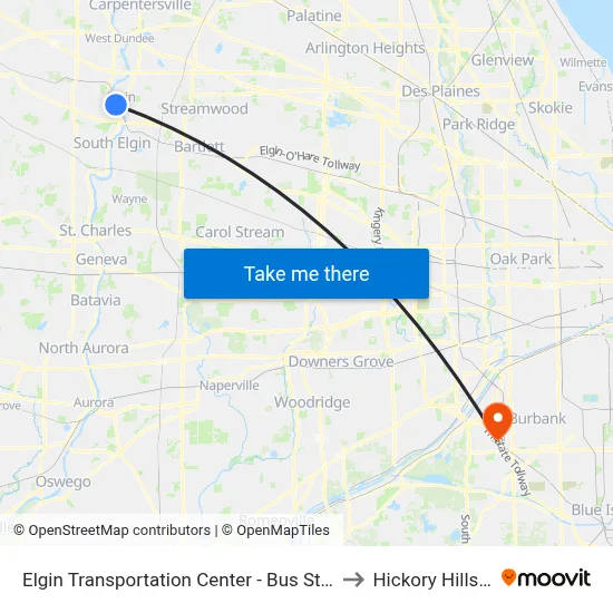 Elgin Transportation Center - Bus Stop D to Hickory Hills, IL map