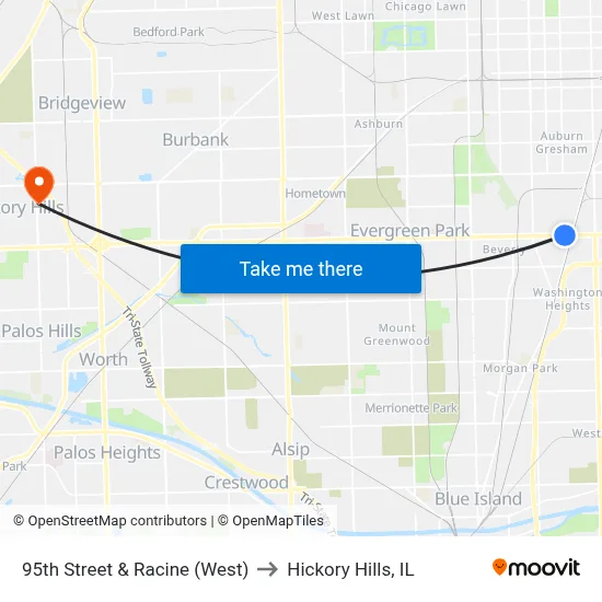 95th Street & Racine (West) to Hickory Hills, IL map