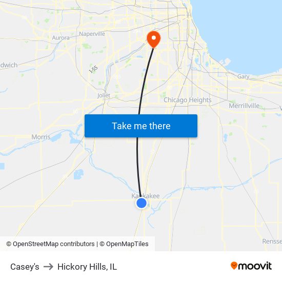 Casey's to Hickory Hills, IL map