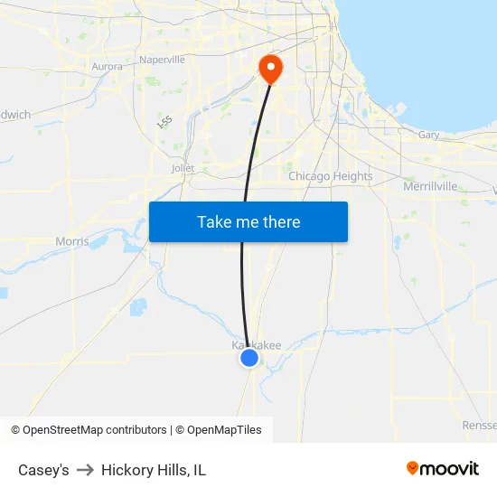 Casey's to Hickory Hills, IL map