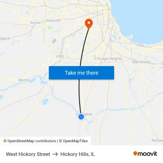 West Hickory Street to Hickory Hills, IL map