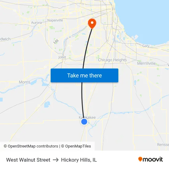 West Walnut Street to Hickory Hills, IL map