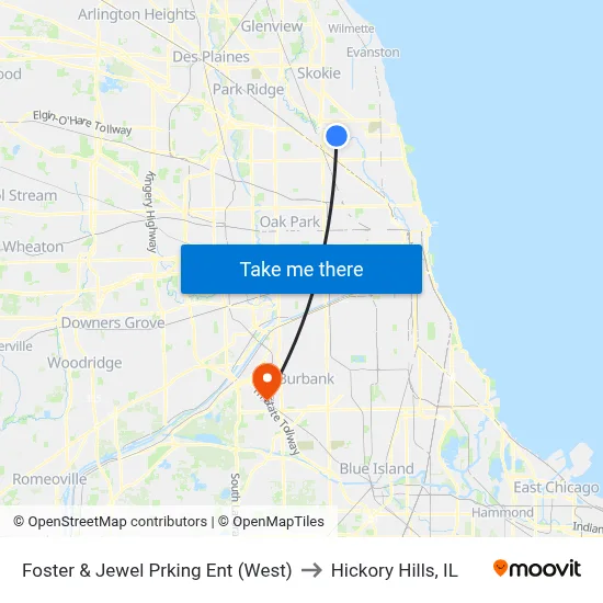 Foster & Jewel Prking Ent (West) to Hickory Hills, IL map