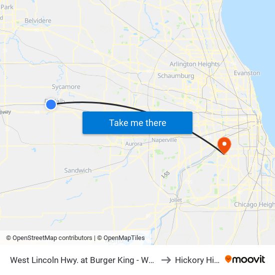 West Lincoln Hwy. at Burger King - Wb Stop #454 to Hickory Hills, IL map