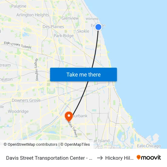 Davis Street Transportation Center - Bus Stop B to Hickory Hills, IL map