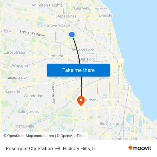 Rosemont Cta Station to Hickory Hills, IL map