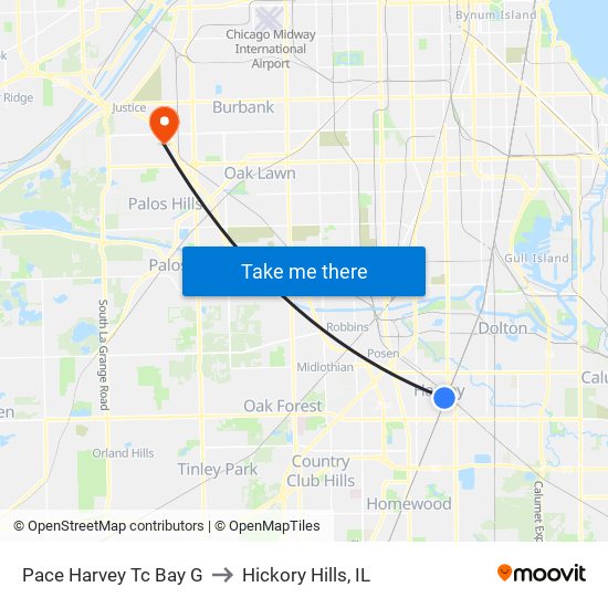 Pace Harvey Tc Bay G to Hickory Hills, IL map