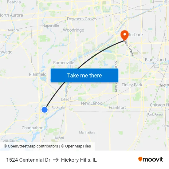 1524 Centennial Dr to Hickory Hills, IL map