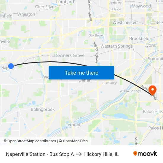 Naperville Station - Bus Stop A to Hickory Hills, IL map