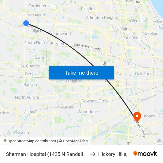 Sherman Hospital (1425 N Randall Rd) to Hickory Hills, IL map