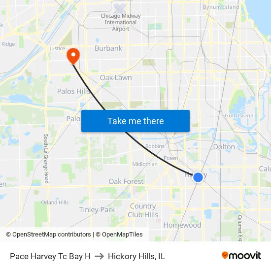 Pace Harvey Tc Bay H to Hickory Hills, IL map