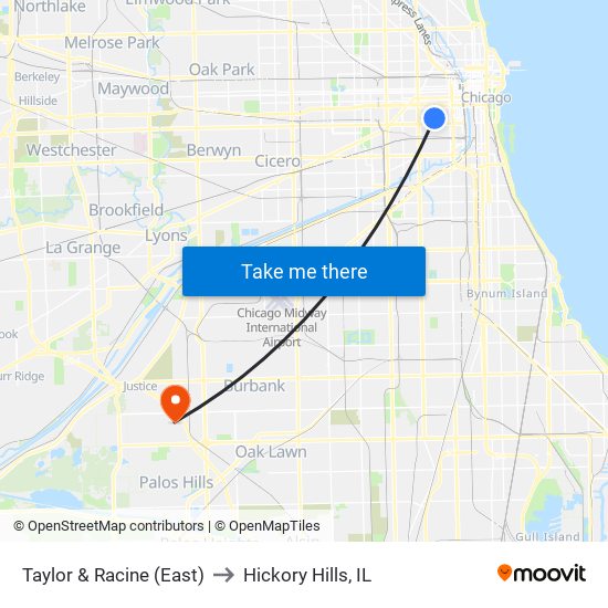 Taylor & Racine (East) to Hickory Hills, IL map