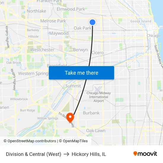 Division & Central (West) to Hickory Hills, IL map