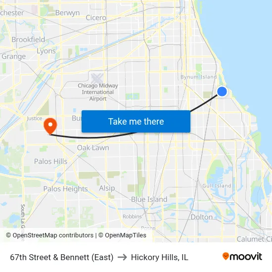 67th Street & Bennett (East) to Hickory Hills, IL map