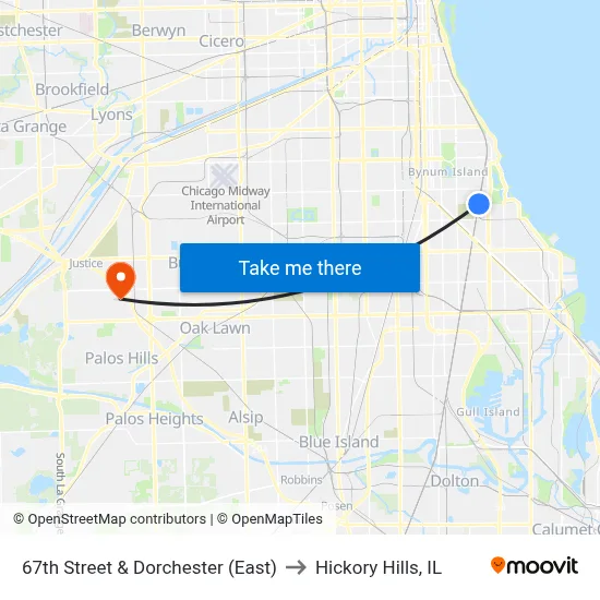 67th Street & Dorchester (East) to Hickory Hills, IL map