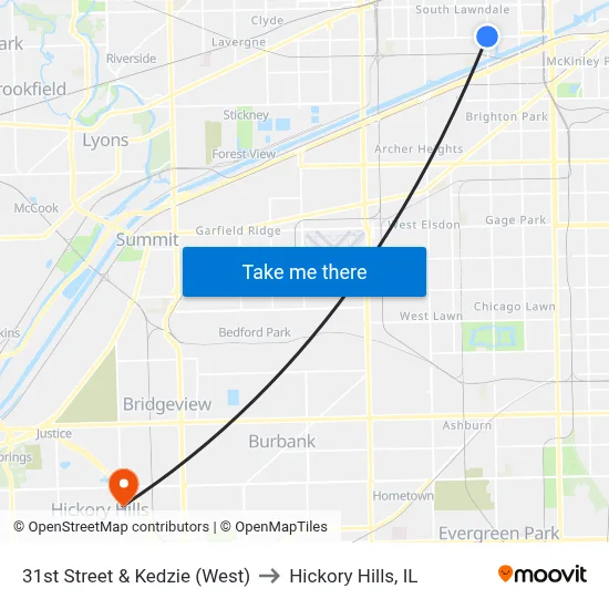 31st Street & Kedzie (West) to Hickory Hills, IL map