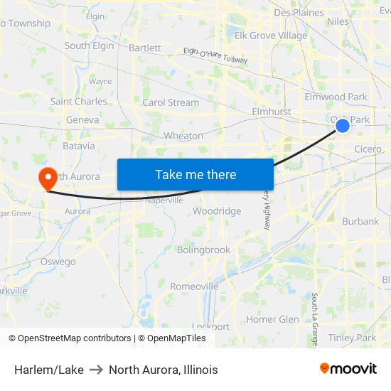 Harlem/Lake to North Aurora, Illinois map