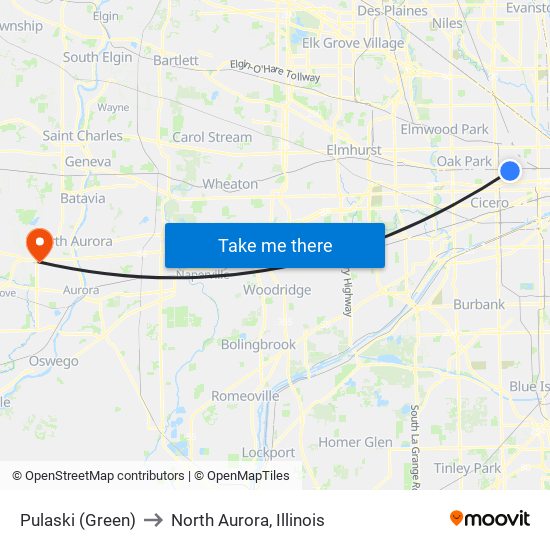 Pulaski (Green) to North Aurora, Illinois map