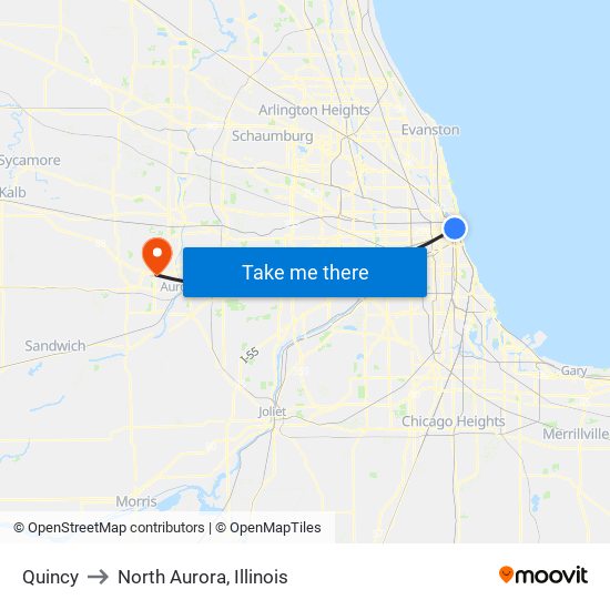 Quincy to North Aurora, Illinois map