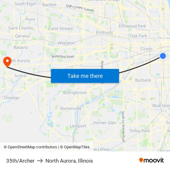 35th/Archer to North Aurora, Illinois map