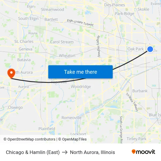 Chicago & Hamlin (East) to North Aurora, Illinois map