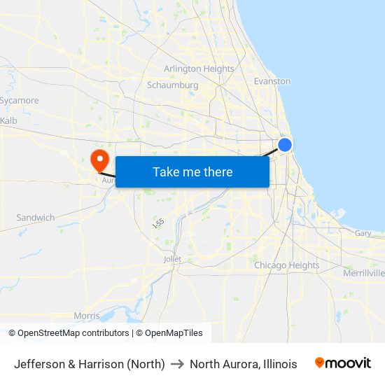 Jefferson & Harrison (North) to North Aurora, Illinois map