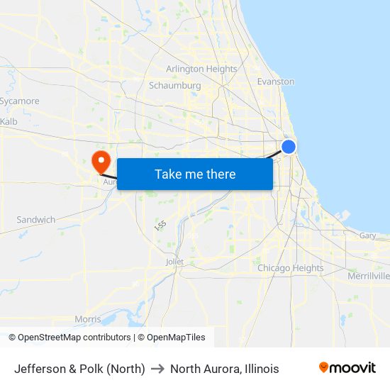 Jefferson & Polk (North) to North Aurora, Illinois map