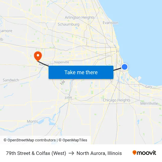 79th Street & Colfax (West) to North Aurora, Illinois map