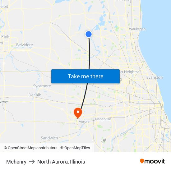 Mchenry to North Aurora, Illinois map