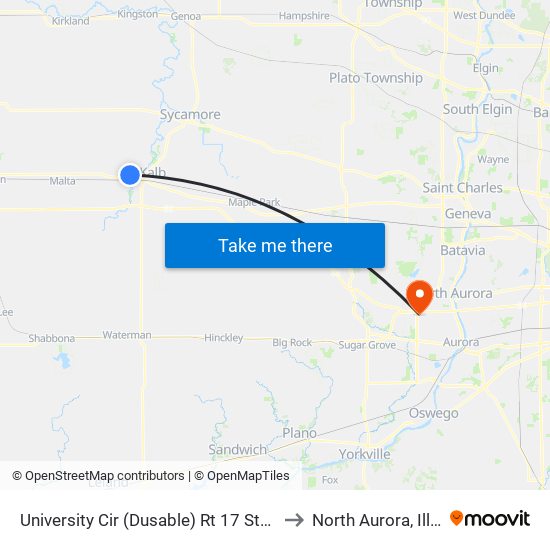 University Cir (Dusable) Rt 17 Stop #634 to North Aurora, Illinois map