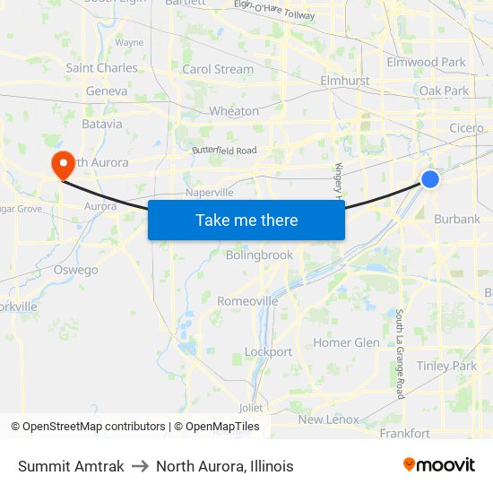 Summit Amtrak to North Aurora, Illinois map