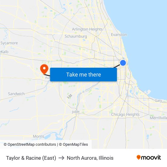 Taylor & Racine (East) to North Aurora, Illinois map
