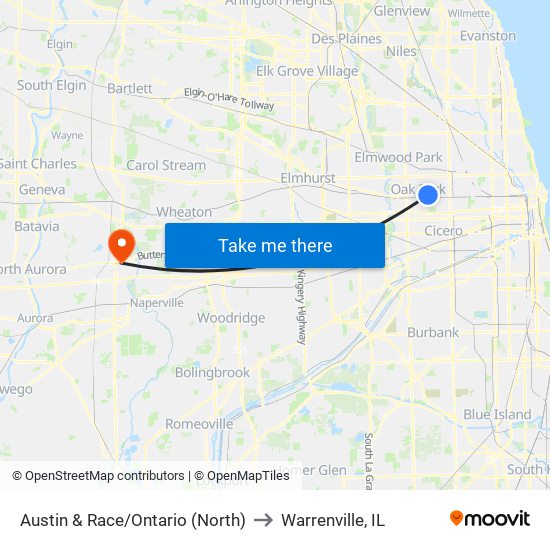 Austin & Race/Ontario (North) to Warrenville, IL map