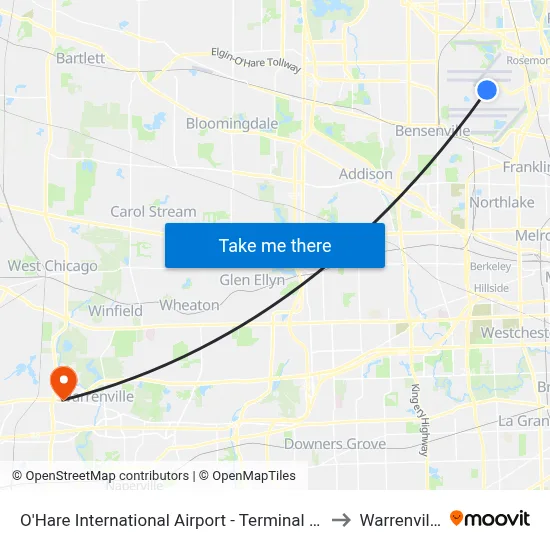 O'Hare International Airport - Terminal 1 Departures to Warrenville, IL map