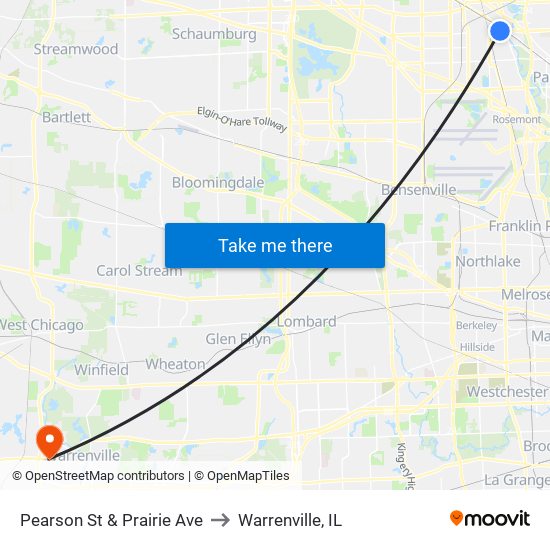 Pearson St & Prairie Ave to Warrenville, IL map