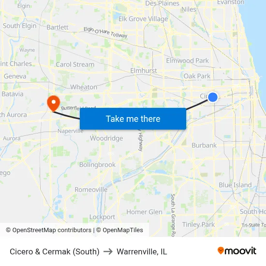 Cicero & Cermak (South) to Warrenville, IL map