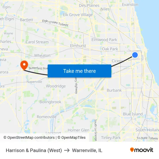 Harrison & Paulina (West) to Warrenville, IL map
