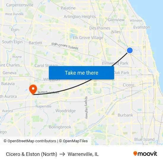 Cicero & Elston (North) to Warrenville, IL map