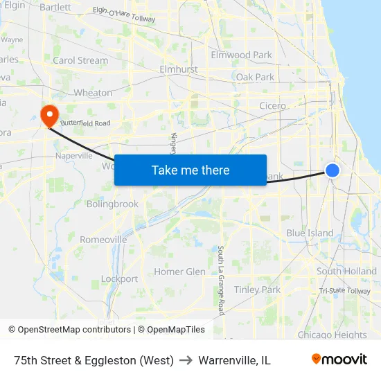 75th Street & Eggleston (West) to Warrenville, IL map