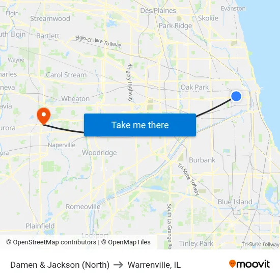 Damen & Jackson (North) to Warrenville, IL map