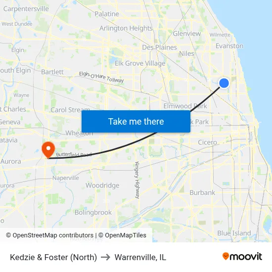 Kedzie & Foster (North) to Warrenville, IL map